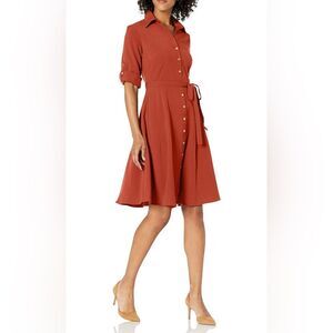 Sharagano Women’s Button Front Fit & Flare Shirt Dress Arabian Spice Size 10 NWT